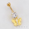 MULTI CZ BEADED BUTTERFLY DANGLE BELLY BUTTON NAVEL RING 316L SURGICAL STEEL